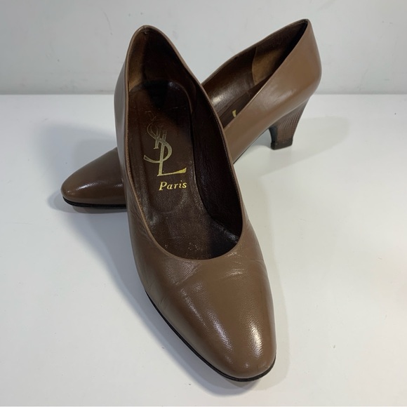 Vintage Yves Saint Laurent Leather Pumps Women’s Mid Heel Shoes Brown Size 8 N - Picture 4 of 13